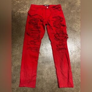 Red Distressed Men's Jeans